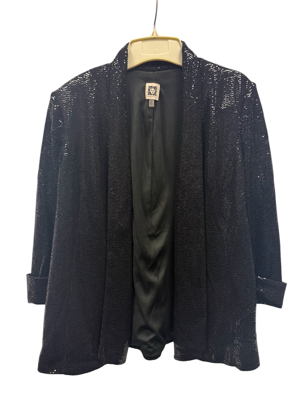 Anne Klein elegant black sequin open-front blazer jacket size Medium